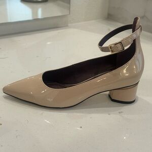 SARTO By Franco Sarto Cream Heels with Pointed Toe and Ankle Strap